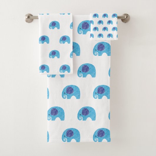 WITTE BLAUWE ELEPHANT BATHROOM TOWEL SET BAD HANDDOEK (Insitu)