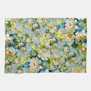 Witte blauwe en gele bloemen theedoek