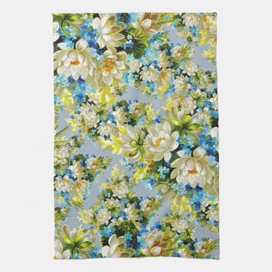 Witte blauwe en gele bloemen theedoek (Verticaal)