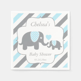 Witte, blauwe en grijze streep olifanten baby show servet