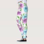 Witte blauwe en paarse bloem leggings (Links)