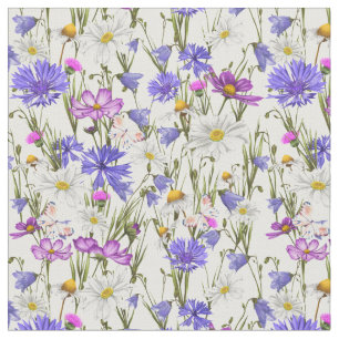 Witte, blauwe en Paarse wilde bloemen Botanisch Stof