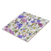 Witte, blauwe en Paarse wilde bloemen Botanisch Tegeltje (Zijkant)