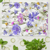 Witte, blauwe en Paarse wilde bloemen Botanisch Theedoek (Gevouwen)
