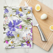 Witte, blauwe en Paarse wilde bloemen Botanisch Theedoek (Quarter Fold)