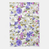 Witte, blauwe en Paarse wilde bloemen Botanisch Theedoek (Verticaal)