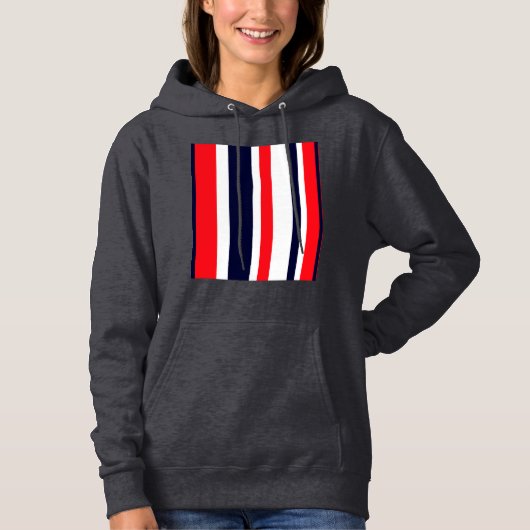 Witte, blauwe en rode strepen hoodie (Voorkant)