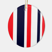 Witte, blauwe en rode strepen keramisch ornament (Links)