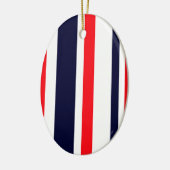 Witte, blauwe en rode strepen keramisch ornament (Links)