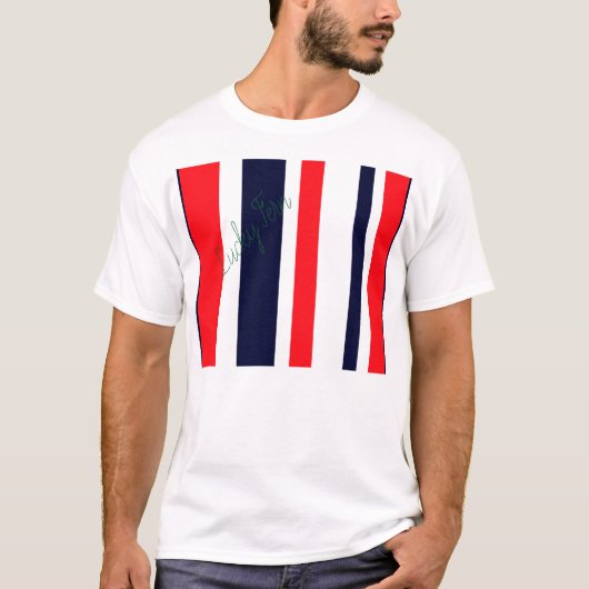 Witte, blauwe en rode strepen t-shirt (Voorkant)