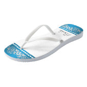 Witte, blauwe en zilveren kant | huwelijksfeest teenslippers (Schuin)