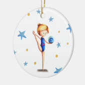 Witte, blauwe en zwarte ritmische gymnast met koge keramisch ornament (Links)