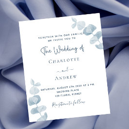 Witte blauwe eucalyptus budget bruiloft uitnodigin