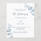 Witte blauwe eucalyptus budget bruiloft uitnodigin flyer (Voorkant)