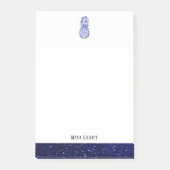 Witte + Blauwe Faux Glitter Ananas & Rand, Naam Post-it® Notes (Voorkant)
