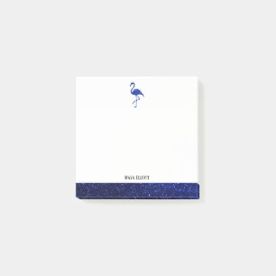 Witte & Blauwe Faux Glitter Flamingo & Rand, Naam Post-it® Notes