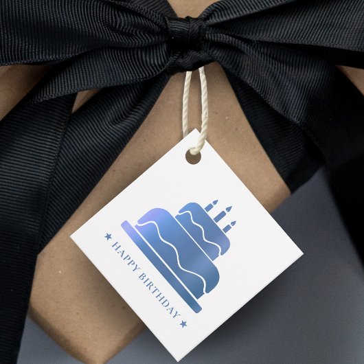 Witte & Blauwe Gelukkige Verjaardagstaart aan van Bedankjes Labels