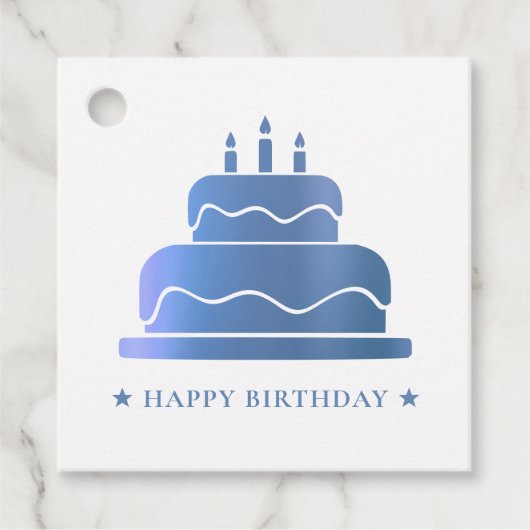 Witte & Blauwe Gelukkige Verjaardagstaart aan van Bedankjes Labels (Voorkant)