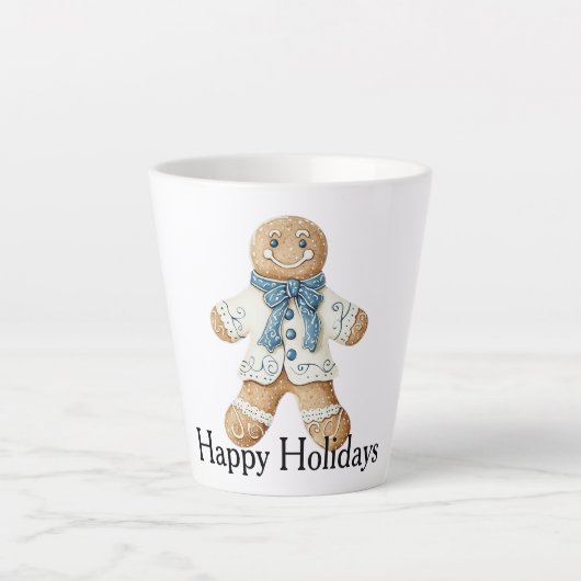 Witte Blauwe Gemberkoek Man Kerstkoek Kerstmis Latte Mok (Voorkant)