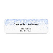 Witte blauwe glitters glamoureuze retouradres etiket (Voorkant)