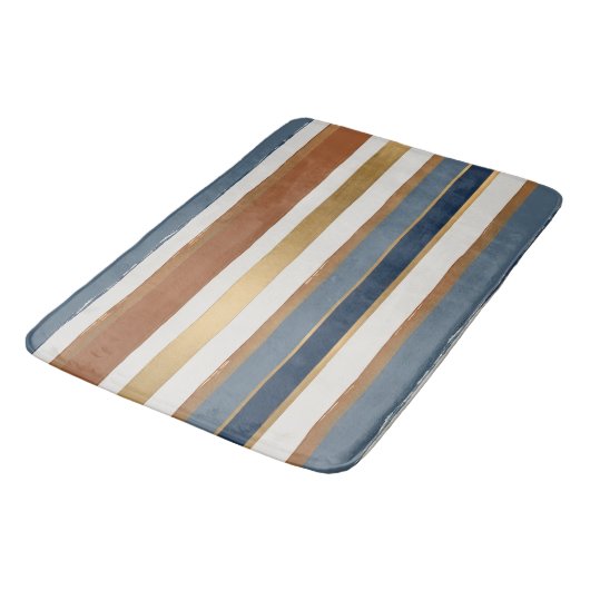 Witte blauwe gouden en koperen horizontale strepen badmat (Gekanteld)