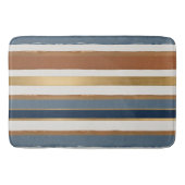 Witte blauwe gouden en koperen horizontale strepen badmat (Voorkant)