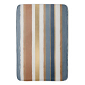 Witte blauwe gouden en koperen horizontale strepen badmat (Voorkant Verticaal)