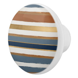 Witte blauwe gouden en koperen horizontale strepen keramische knop