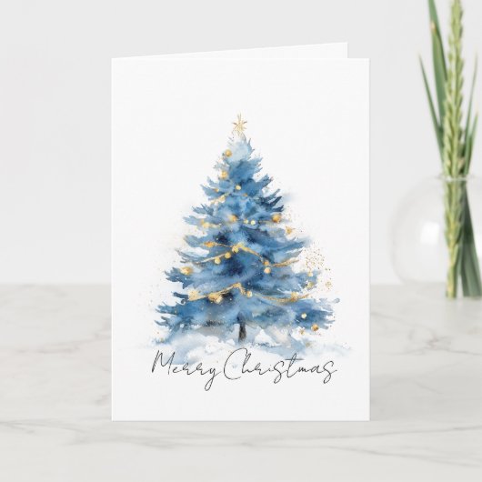 Witte Blauwe Gouden Kerstbomen Kaart (Voorkant)