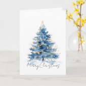 Witte Blauwe Gouden Kerstbomen Kaart (Gele Bloem)