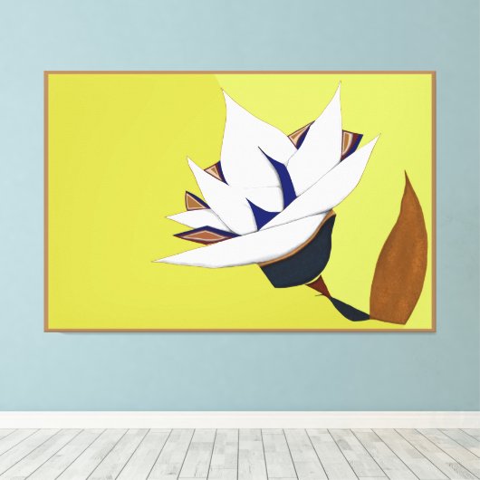 WITTE, BLAUWE, GOUDEN LOTUS CANVAS AFDRUK (Insitu (Houten vloer))