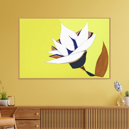 WITTE, BLAUWE, GOUDEN LOTUS CANVAS AFDRUK (Insitu (Woonkamer))