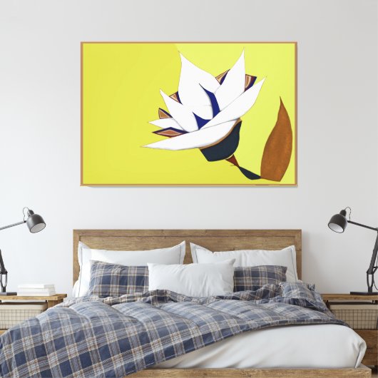 WITTE, BLAUWE, GOUDEN LOTUS CANVAS AFDRUK (Insitu (Slaapkamer))
