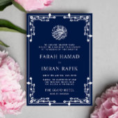 Witte & Blauwe Grens Islamitische Moslim Bruiloft Kaart