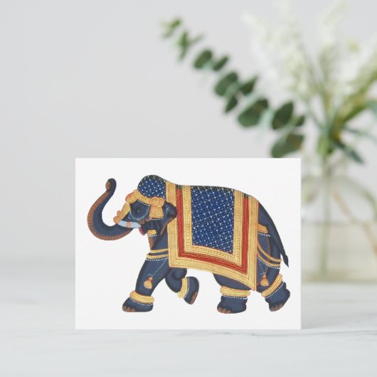 witte blauwe grijs rood Elephant India Style Briefkaart (Staand voorkant)