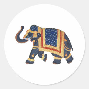 witte blauwe grijs rood Elephant India Style Ronde Sticker