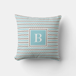 Witte Blauwe Grijze Chevron Monogram Kussen