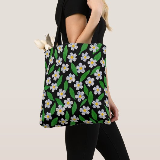 Witte Blauwe Groene Wilde Bloemen Tote Bag (Dichtbij)