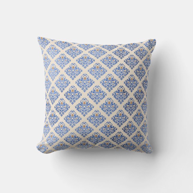 Witte blauwe hamptons diamantLUXURY CUSTOM CUSHION Kussen (Voorkant)