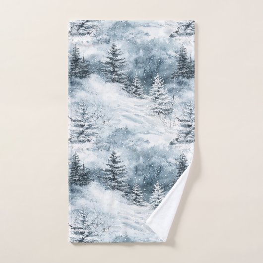 Witte blauwe kerstbomen wintersneeuw bad handdoek (Handdoek)