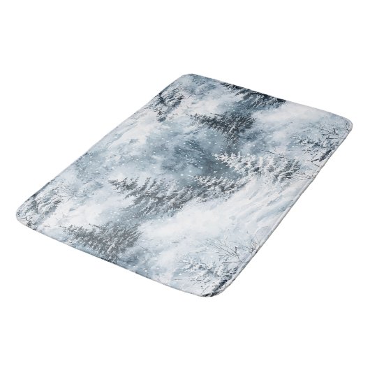 Witte blauwe kerstbomen wintersneeuw badmat (Gekanteld)