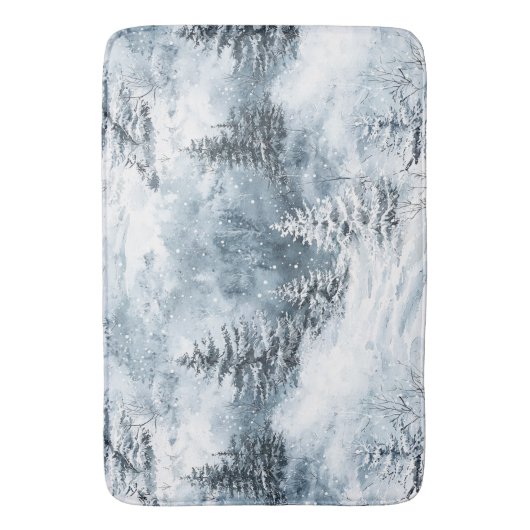 Witte blauwe kerstbomen wintersneeuw badmat (Voorkant Verticaal)