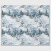Witte blauwe kerstbomen wintersneeuw cadeaupapier (Vlak)
