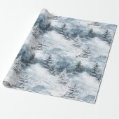 Witte blauwe kerstbomen wintersneeuw cadeaupapier (Uitgerold)