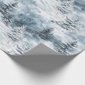 Witte blauwe kerstbomen wintersneeuw cadeaupapier (Hoek)