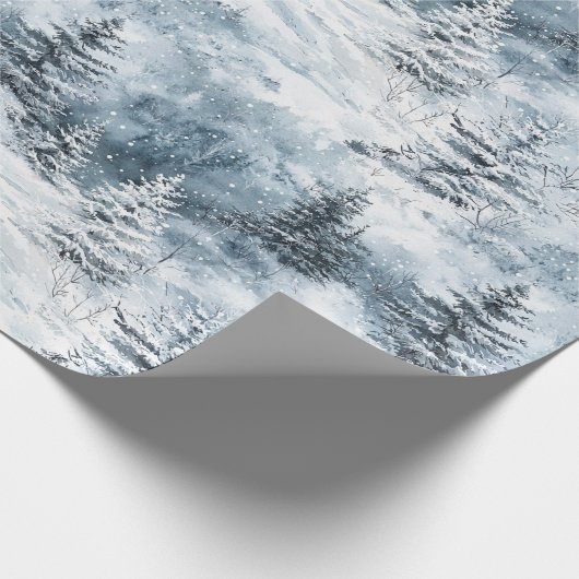 Witte blauwe kerstbomen wintersneeuw cadeaupapier (Hoek)