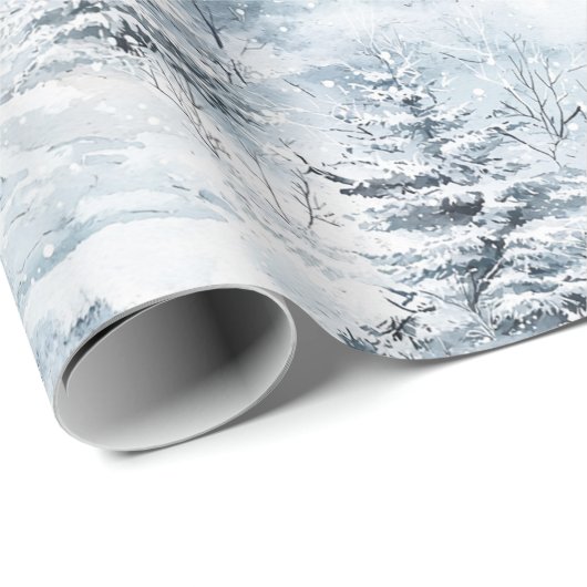 Witte blauwe kerstbomen wintersneeuw cadeaupapier (Rol Hoek)
