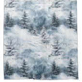 Witte blauwe kerstbomen wintersneeuw douchegordijn (Voorkant)