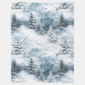 Witte blauwe kerstbomen wintersneeuw fleece deken (Voorkant)