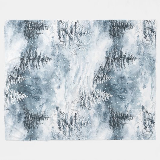 Witte blauwe kerstbomen wintersneeuw fleece deken (Voorkant (Horizontaal))